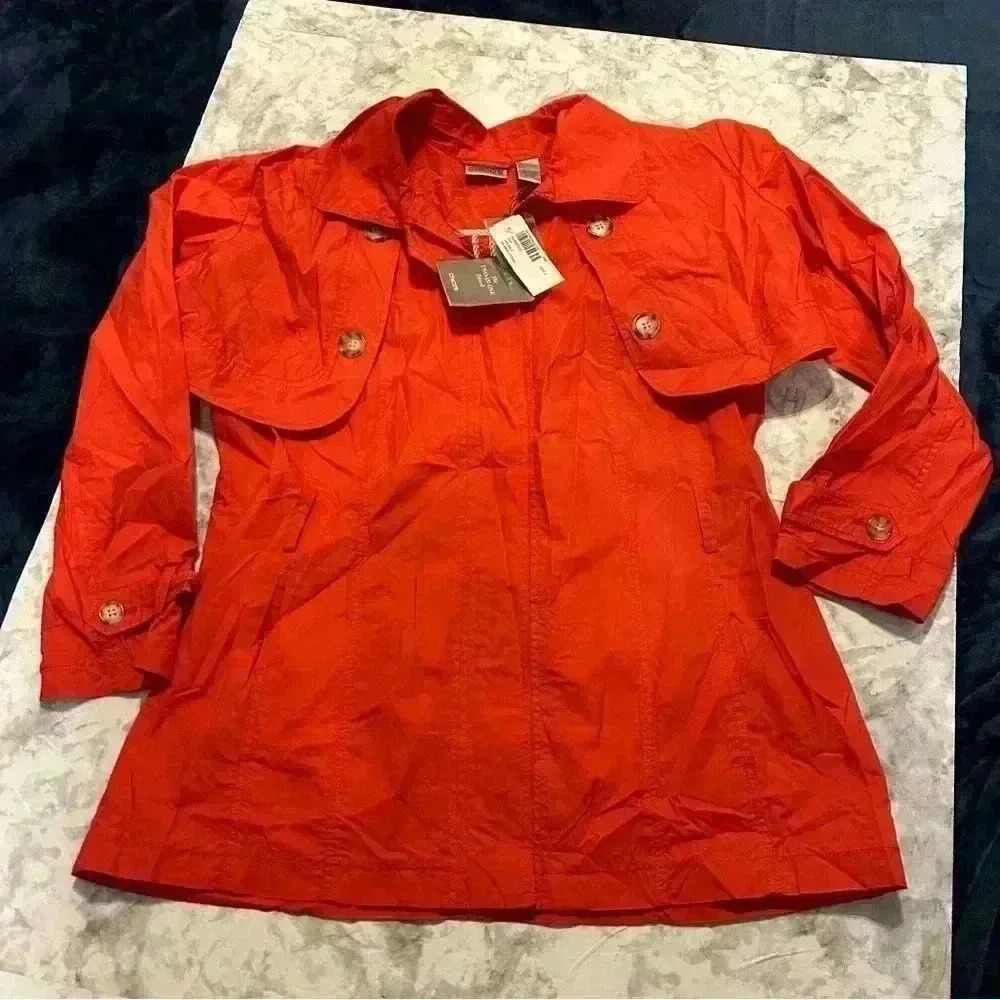 NWT Chicos Coral Two in One Trench Coat Vest Set Size Large- No Belt